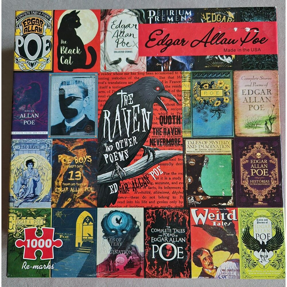 Re-Marks Edgar Allan Poe 1000 pc Complete Raven Black Cat Poster Preowned